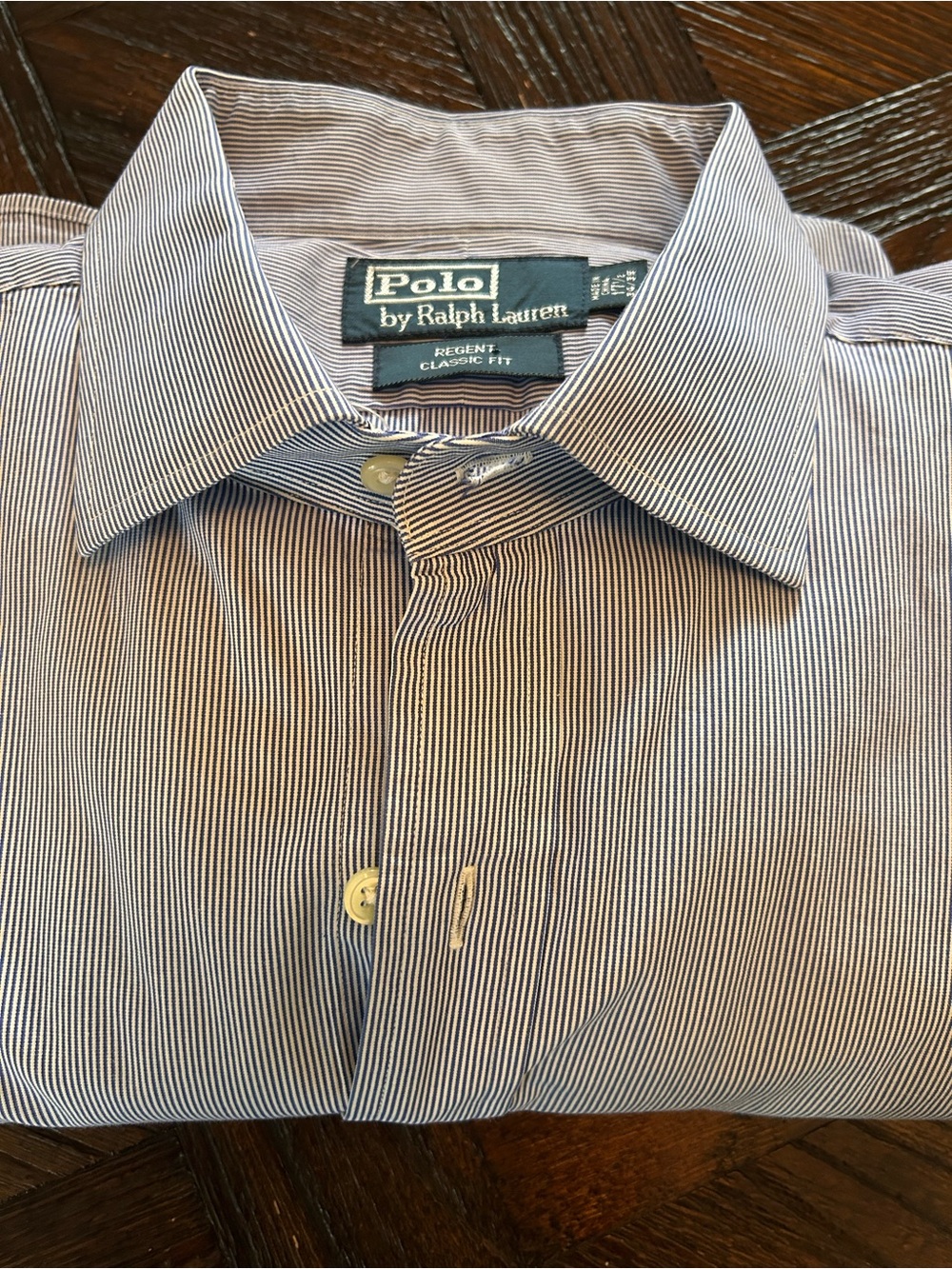 Polo by Ralph Lauren Blue and White Pinstripe Regent Classic Dress Shirt